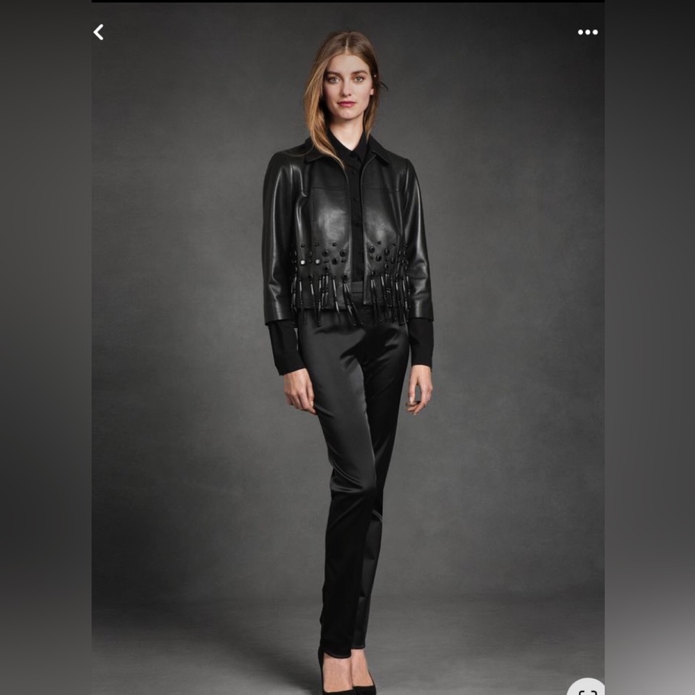 Worth Black Leather Jacket With Beaded Embellishments Size M